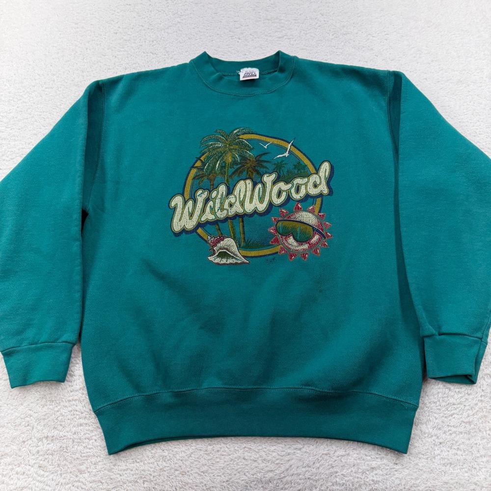 Vintage BVD Wildwood Graphic Sweatshirt Teal Mens‎ Large Made in USA 90s